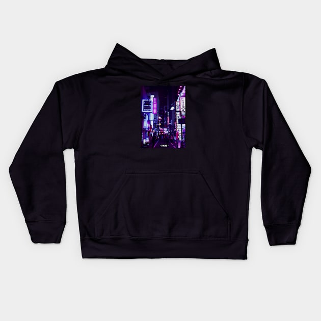 Tokyo Street Neon Synthwave Kids Hoodie by JeffDesign